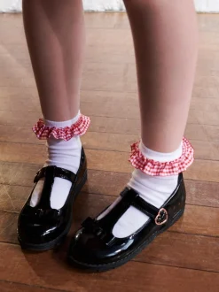 Red 5 Pack Cotton Rich Gingham Ankle School Socks