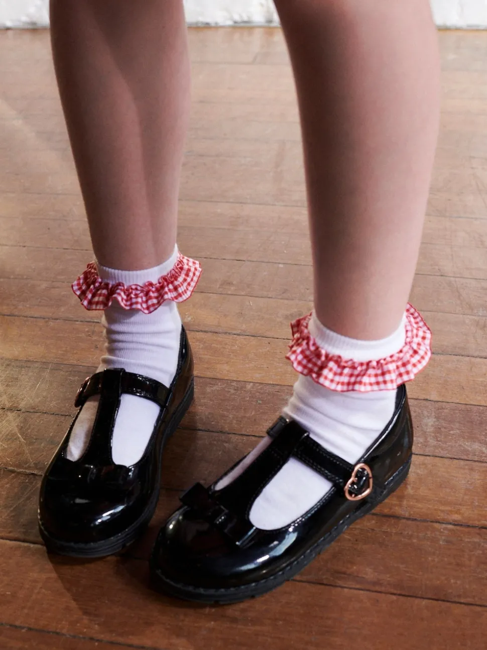Red 5 Pack Cotton Rich Gingham Ankle School Socks