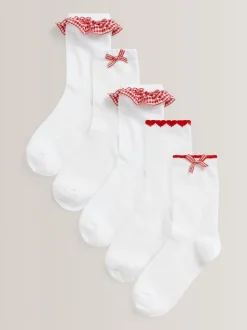Red 5 Pack Cotton Rich Gingham Ankle School Socks