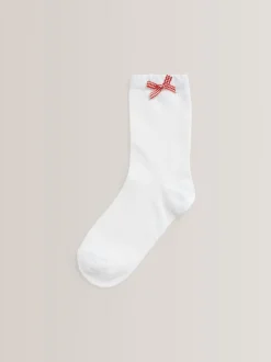 Red 5 Pack Cotton Rich Gingham Ankle School Socks