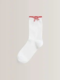 Red 5 Pack Cotton Rich Gingham Ankle School Socks