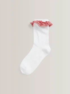 Red 5 Pack Cotton Rich Gingham Ankle School Socks