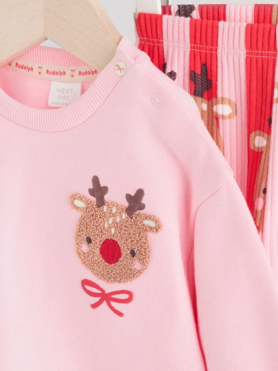 Red/Pink Reindeer Christmas Sweat and Joggers Baby Set (0mths-2yrs)
