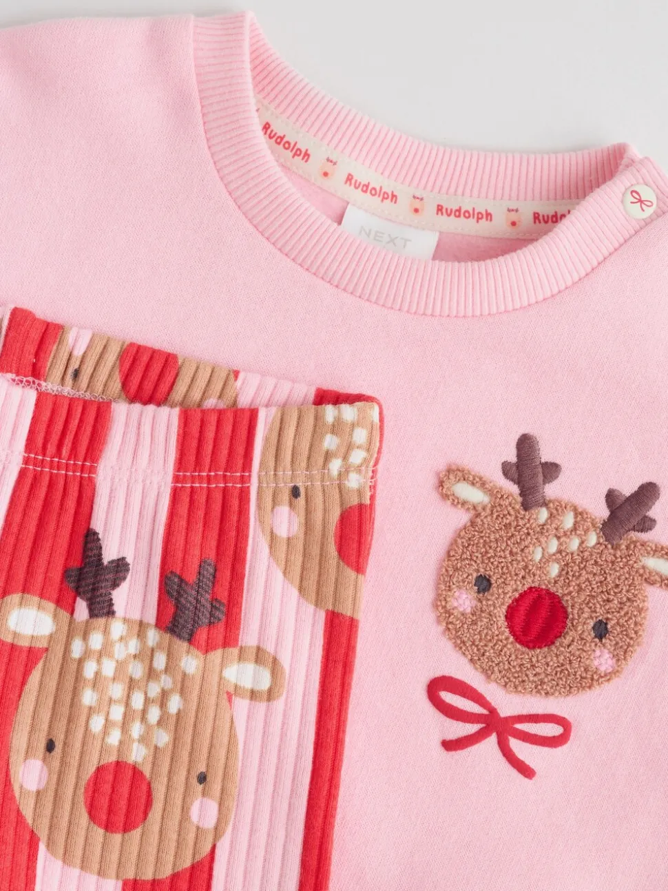Red/Pink Reindeer Christmas Sweat and Joggers Baby Set (0mths-2yrs)