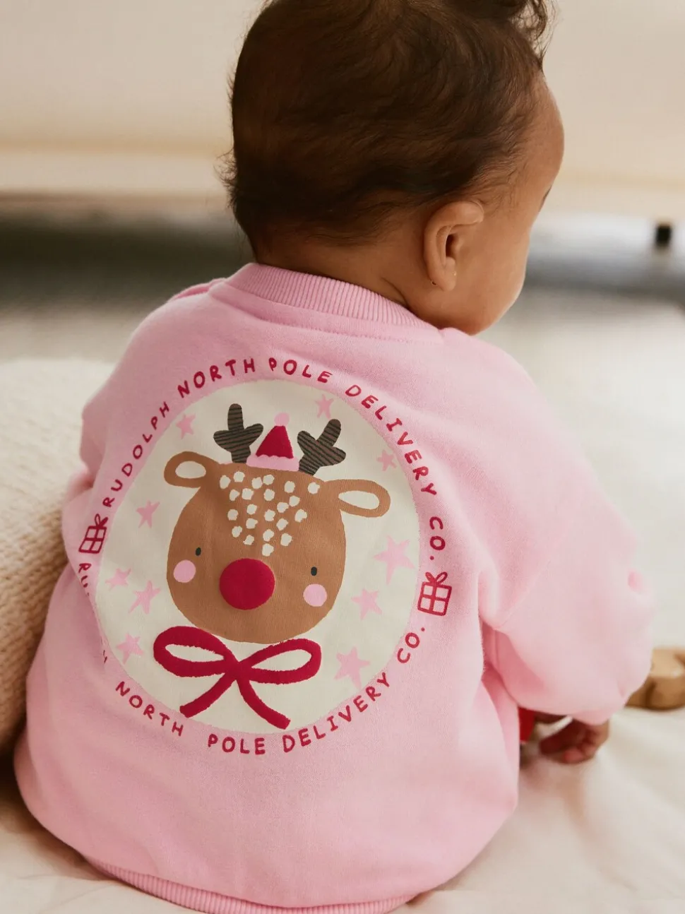 Red/Pink Reindeer Christmas Sweat and Joggers Baby Set (0mths-2yrs)