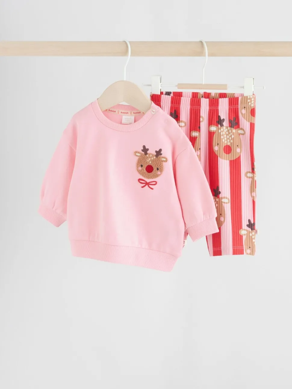 Red/Pink Reindeer Christmas Sweat and Joggers Baby Set (0mths-2yrs)