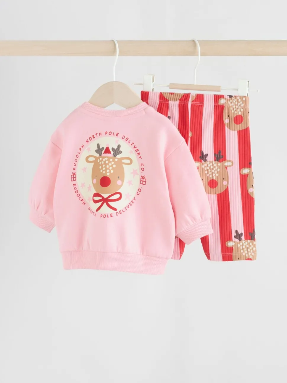 Red/Pink Reindeer Christmas Sweat and Joggers Baby Set (0mths-2yrs)