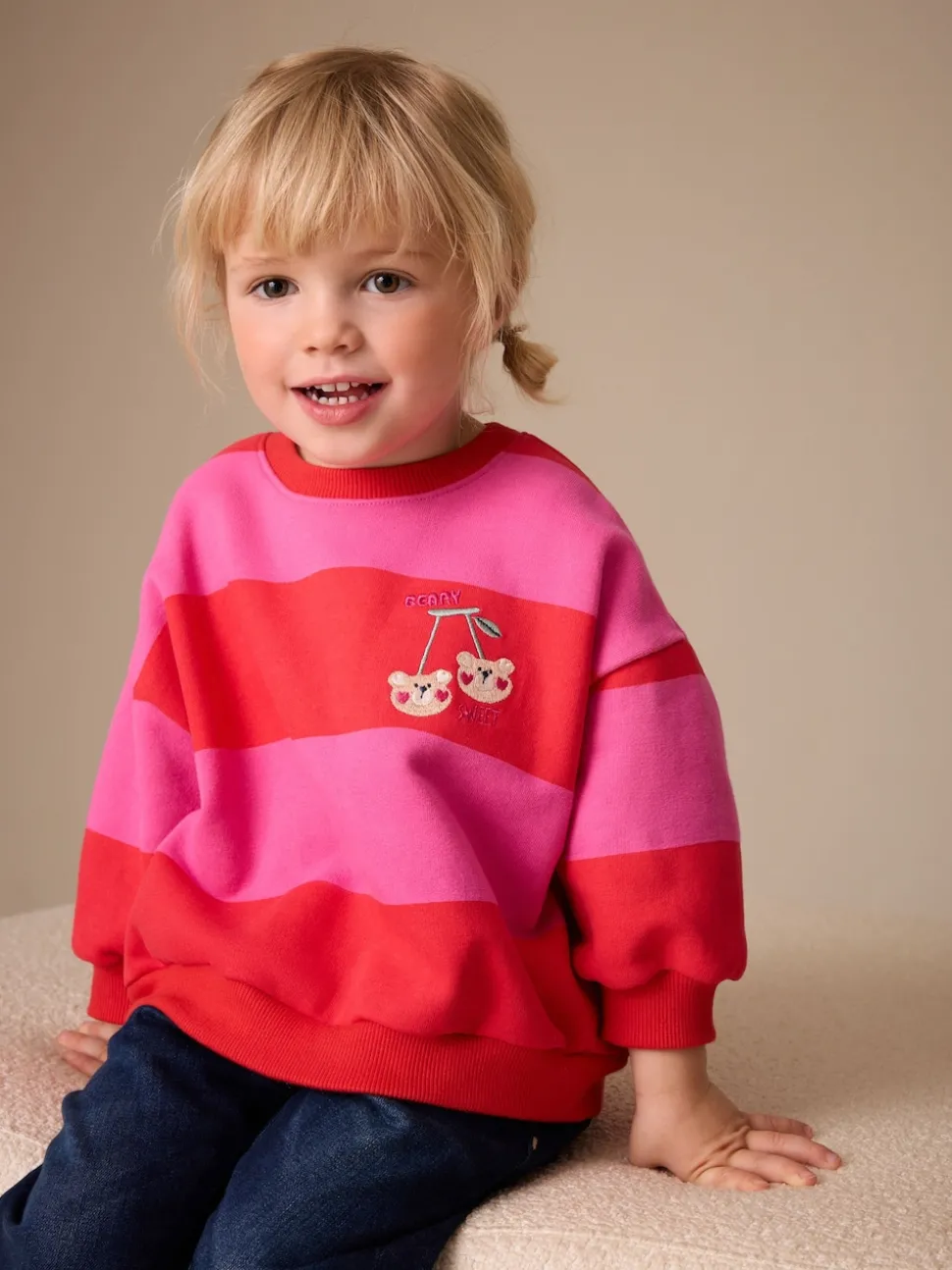 Red/Pink Stripe Crew Neck Sweatshirt (3mths-7yrs)