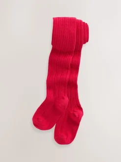 Red Regular Length Cotton Rich Cable Tights