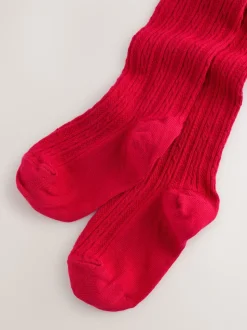 Red Regular Length Cotton Rich Cable Tights