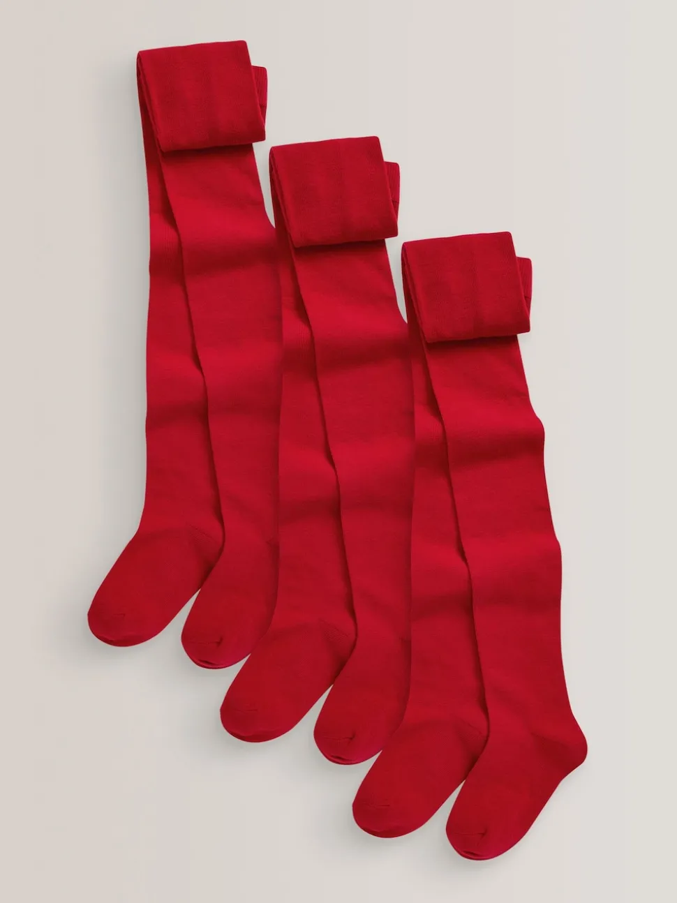 Red Regular Length 3 Pack Cotton Rich School Tights