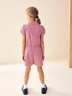 Red Zip Front Cotton Rich Gingham School Playsuit (3-14yrs)
