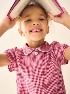 Red Zip Front Cotton Rich Gingham School Playsuit (3-14yrs)