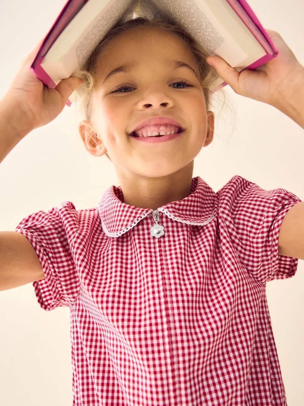 Red Zip Front Cotton Rich Gingham School Playsuit (3-14yrs)