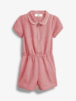 Red Zip Front Cotton Rich Gingham School Playsuit (3-14yrs)