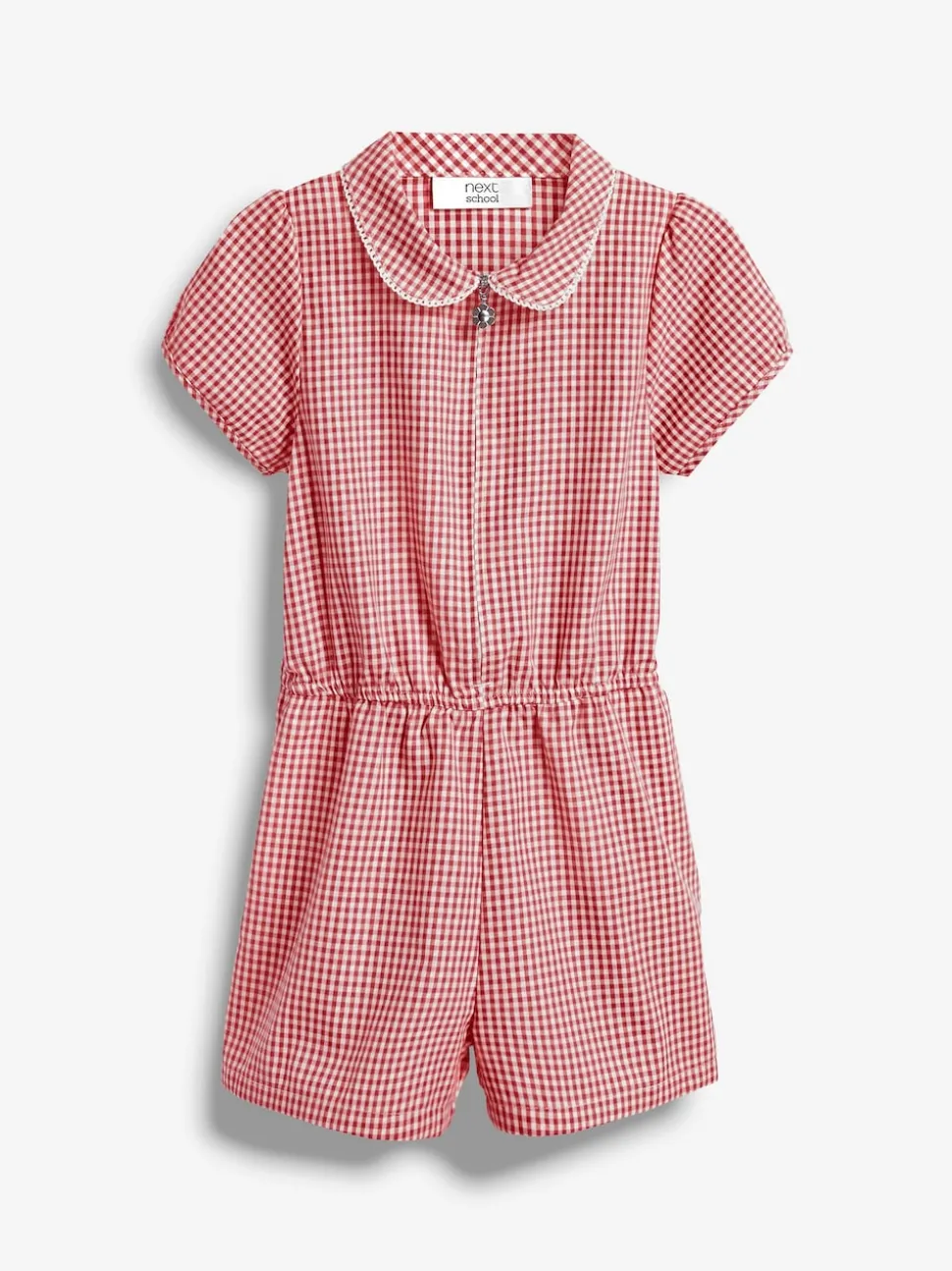 Red Zip Front Cotton Rich Gingham School Playsuit (3-14yrs)