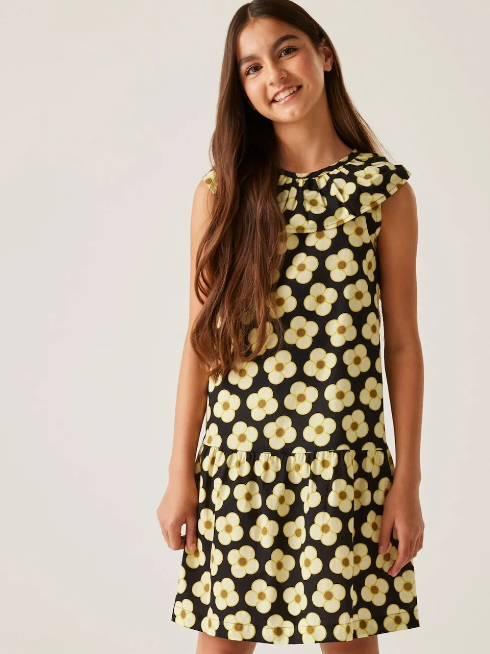 Regatta Black Yellow Girls 100% Cotton Orla Kiely Playsuit