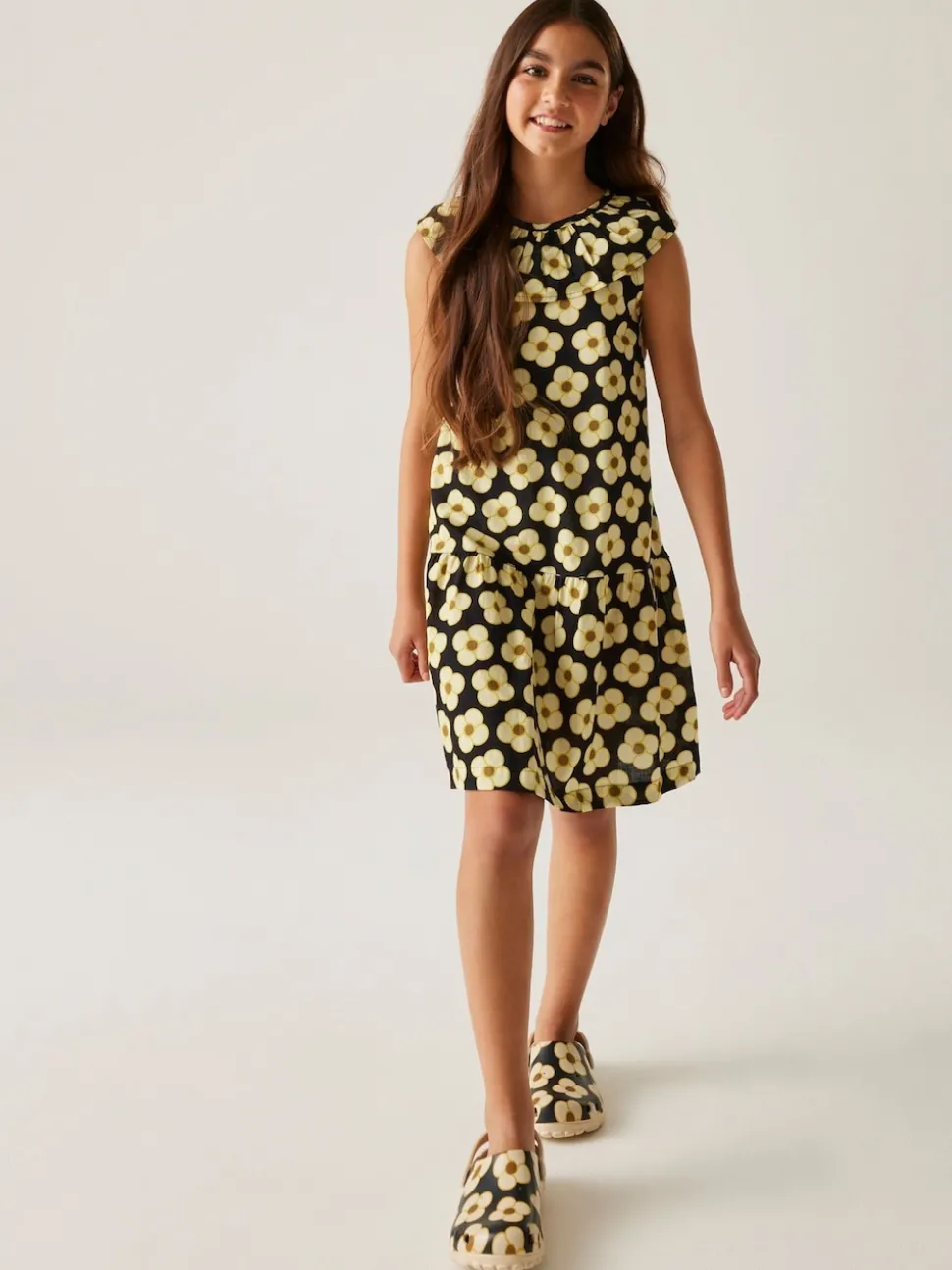 Regatta Black Yellow Girls 100% Cotton Orla Kiely Playsuit