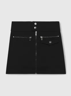 Reiss Black Poppie 9-13 yrs Piqué Zip-Detail Mini Skirt