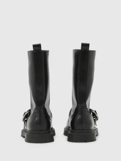 Reiss Black Blake Leather Biker Boots
