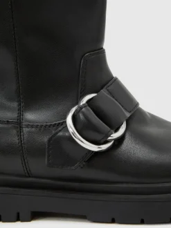 Reiss Black Blake Leather Biker Boots