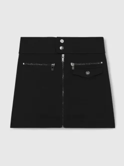 Reiss Black Poppie 4-9 yrs Piqué Zip-Detail Mini Skirt