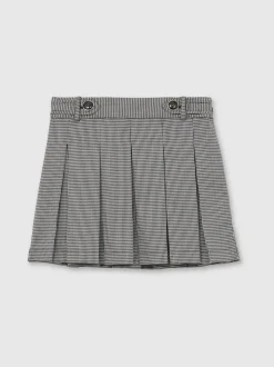 Reiss Black/White Molly 3-9 yrs Houndstooth-Check Pleated Skirt