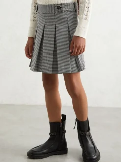 Reiss Black/White Molly 3-9 yrs Houndstooth-Check Pleated Skirt