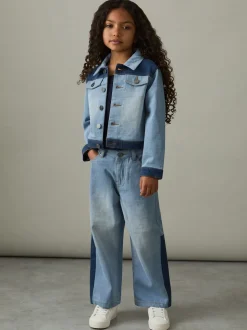 Reiss Blue Briar 4-9 yrs Patchwork Two-Tone Denim Jacket