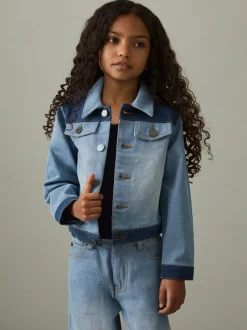 Reiss Blue Briar 9-13 yrs Patchwork Two-Tone Denim Jacket