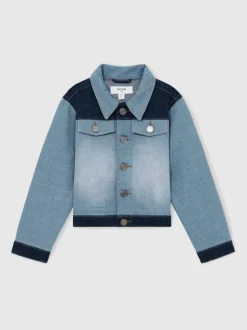 Reiss Blue Briar 9-13 yrs Patchwork Two-Tone Denim Jacket