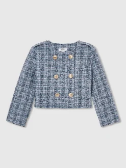 Reiss Blue Magda 9-13 yrs Double-Breasted Bouclé Jacket