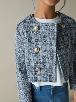 Reiss Blue Magda 9-13 yrs Double-Breasted Bouclé Jacket