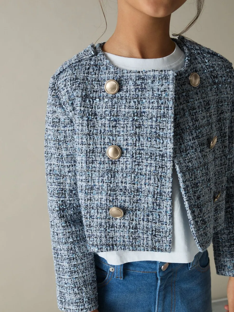 Reiss Blue Magda 9-13 yrs Double-Breasted Bouclé Jacket