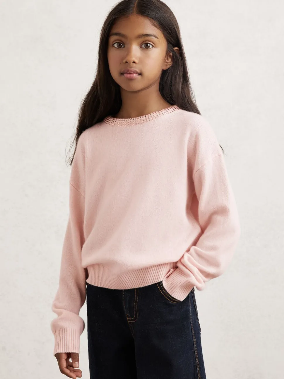 Reiss Blush Elizabeth 9-13 yrs Wool-Blend Crystal-Neckline Jumper With Cashmere