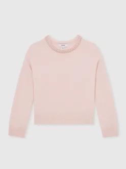 Reiss Blush Elizabeth 9-13 yrs Wool-Blend Crystal-Neckline Jumper With Cashmere