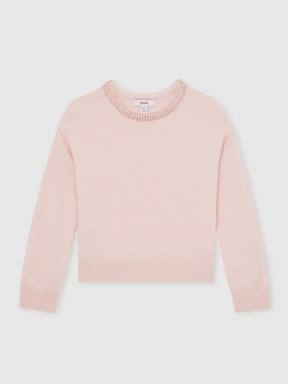 Reiss Blush Elizabeth 9-13 yrs Wool-Blend Crystal-Neckline Jumper With Cashmere