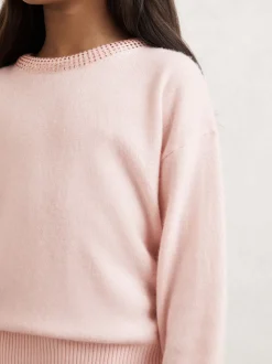 Reiss Blush Elizabeth 9-13 yrs Wool-Blend Crystal-Neckline Jumper With Cashmere