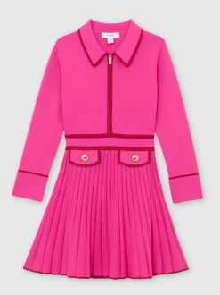 Reiss Bright Pink Anne 9-13 yrs Pleated Tipped Knit Dress