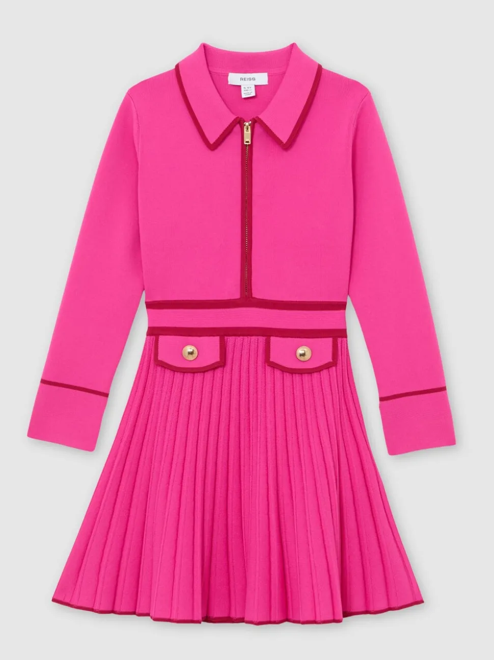 Reiss Bright Pink Anne 13-14 yrs Pleated Tipped Knit Dress