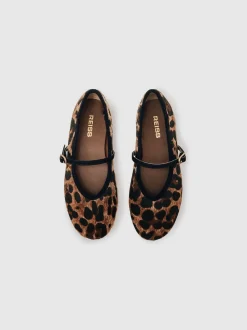 Reiss Brown Amelia Girls Leopard-Print Ballet Pumps