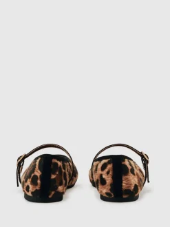 Reiss Brown Amelia Girls Leopard-Print Ballet Pumps