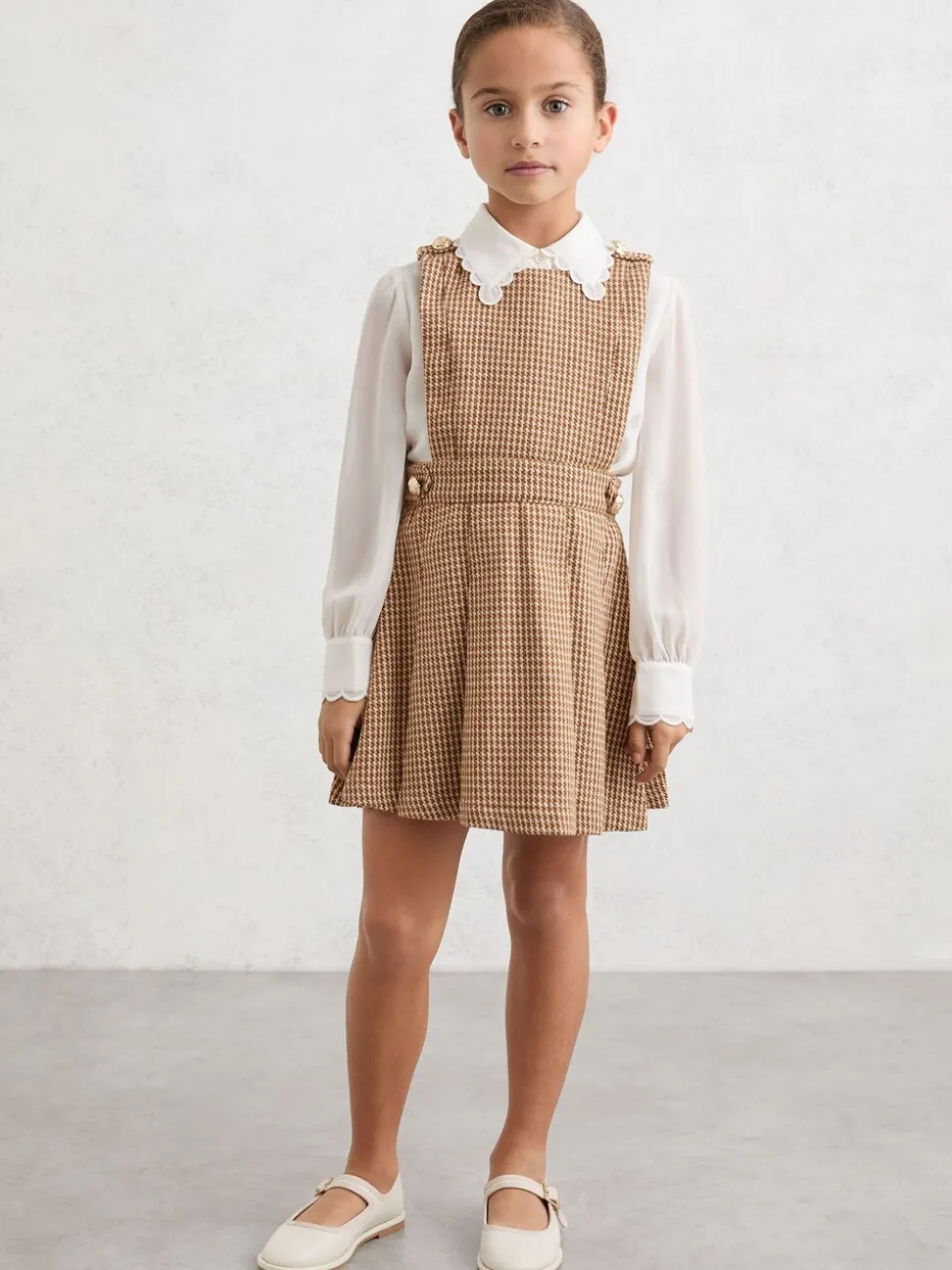 Reiss Brown Briana 9-13 yrs Puppytooth-Check Pinafore Dress