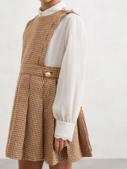 Reiss Brown Briana 9-13 yrs Puppytooth-Check Pinafore Dress