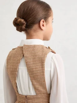 Reiss Brown Briana 9-13 yrs Puppytooth-Check Pinafore Dress