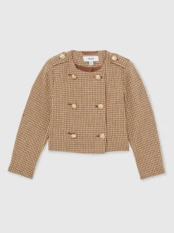 Reiss Brown Brooke 3-9 yrs Puppytooth-Check Fitted Jacket
