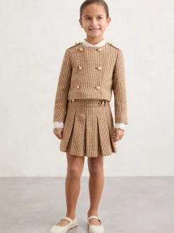Reiss Brown Brooke 13-14 yrs Puppytooth-Check Fitted Jacket
