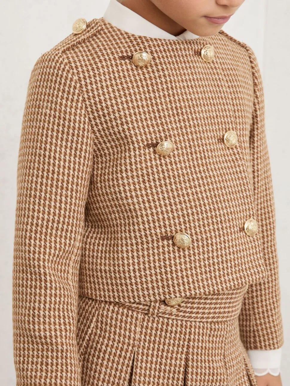 Reiss Brown Brooke 13-14 yrs Puppytooth-Check Fitted Jacket