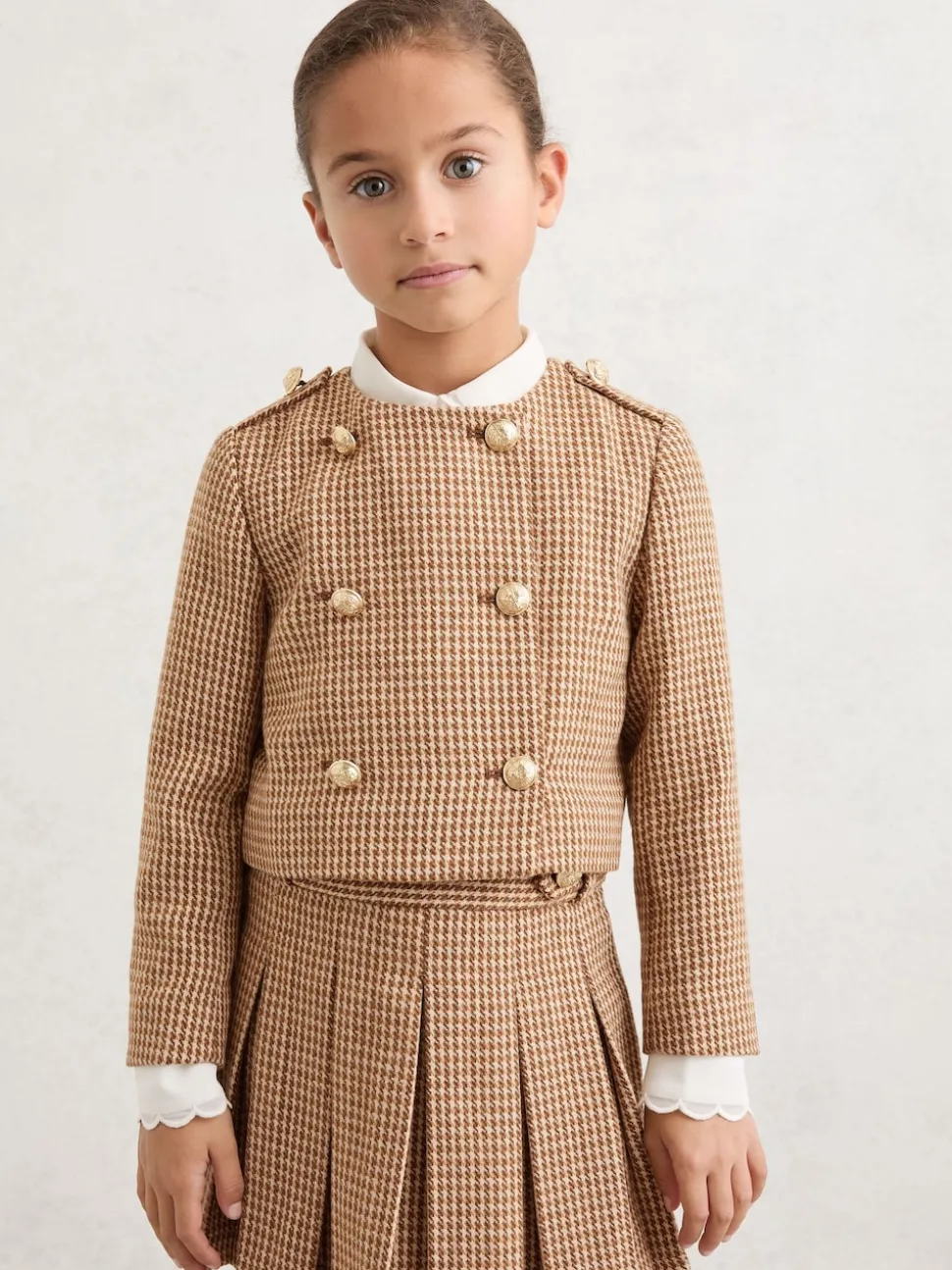 Reiss Brown Brooke 9-13 yrs Puppytooth-Check Fitted Jacket