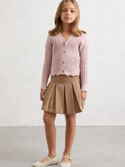 Reiss Brown Molly 3-9 yrs Puppytooth-Check Pleated Skirt